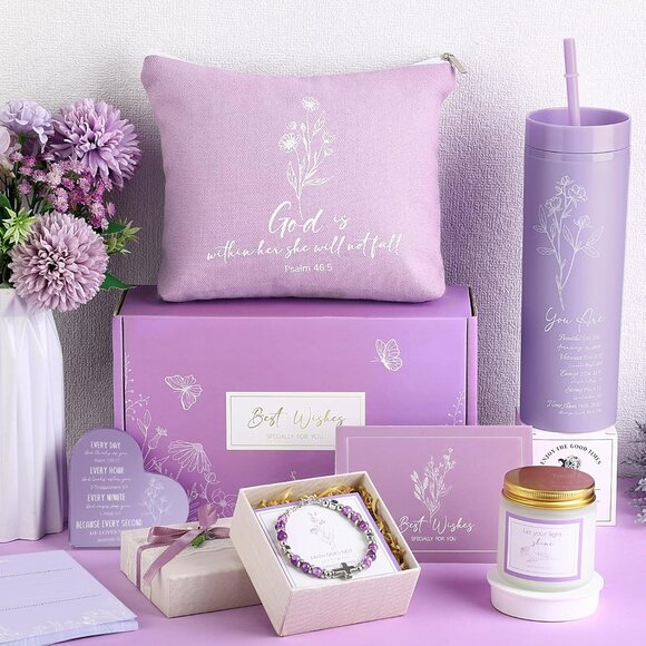 Purple Christian Gift Basket Set Women Faith Inspirational Religious Gifts - Picture 2 of 7